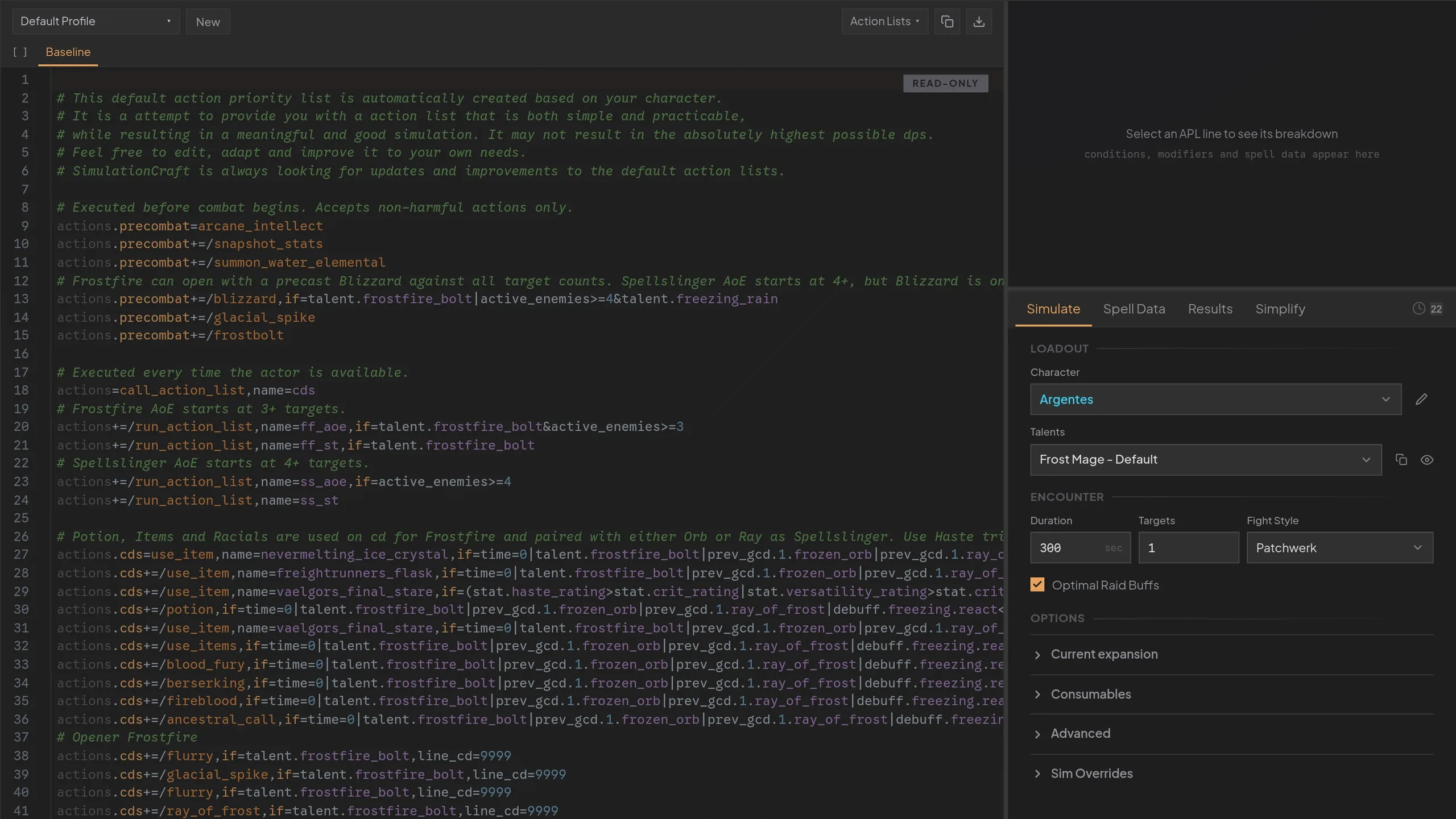 The simcode workbench: APL editor with syntax highlighting next to the simulation panel